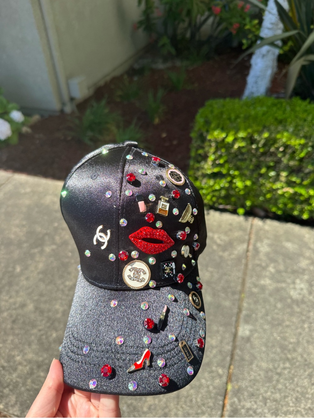 Black Women's Cap with Red Accents